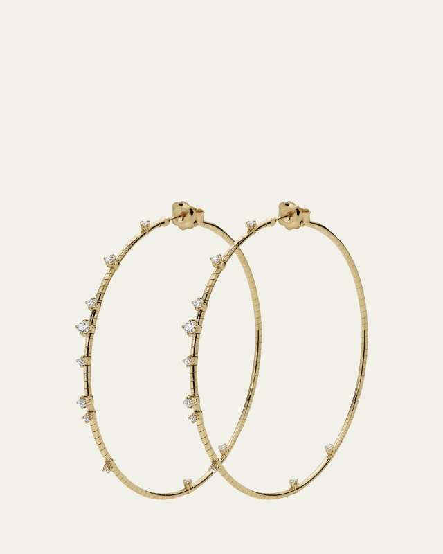 18K Yellow Gold Prong-Set Diamond Hoop Earrings